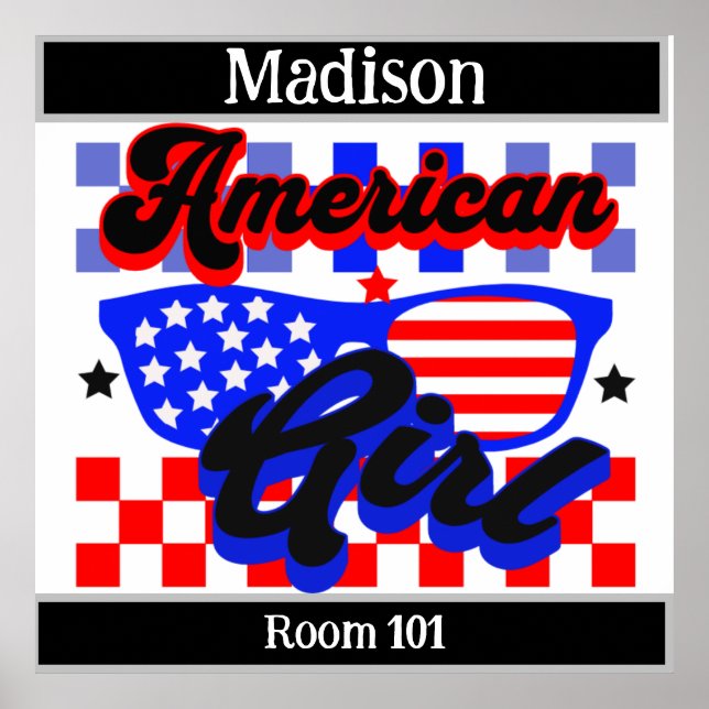 Poster American Girl. Estrelas e Stripes. Óculos de Praia (Frente)