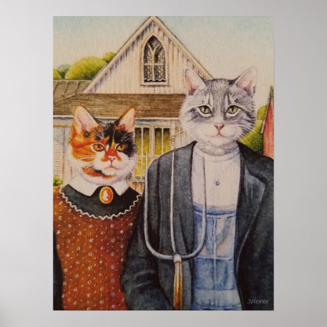Poster American Gothic Parody Painting Watercolor 18x24 (Frente)
