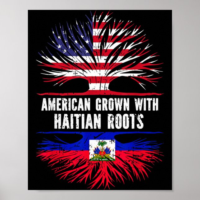 Poster American Grown With Haitian Roots Usa Flag Haiti  (Frente)
