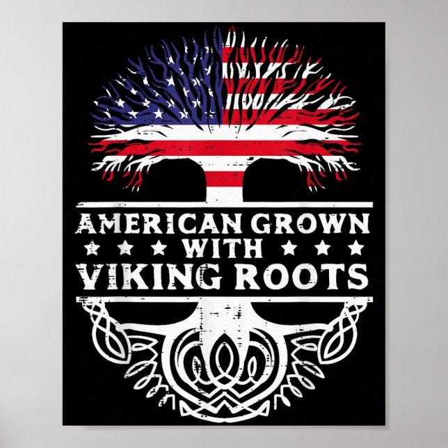 Poster American Grown With Viking Roots Us Flag Tree Men  (Frente)