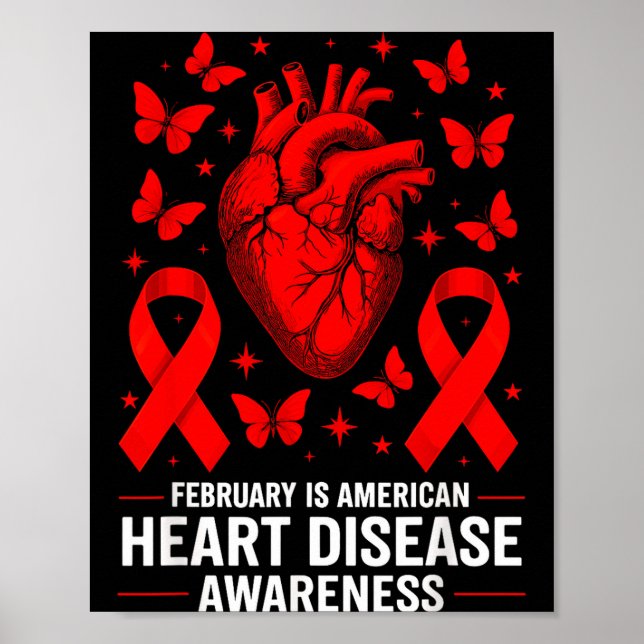 Poster American Heart Disease Awareness Month Ribbon Red  (Frente)