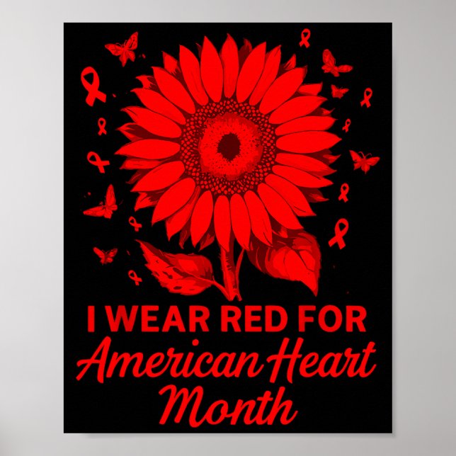 Poster American Heart Disease Awareness Month Ribbon Red  (Frente)