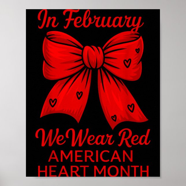 Poster American Heart Disease Awareness Month Ribbon Red  (Frente)