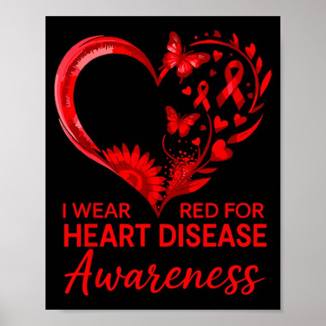 Poster American Heart Disease Awareness Month Ribbon Red  (Frente)