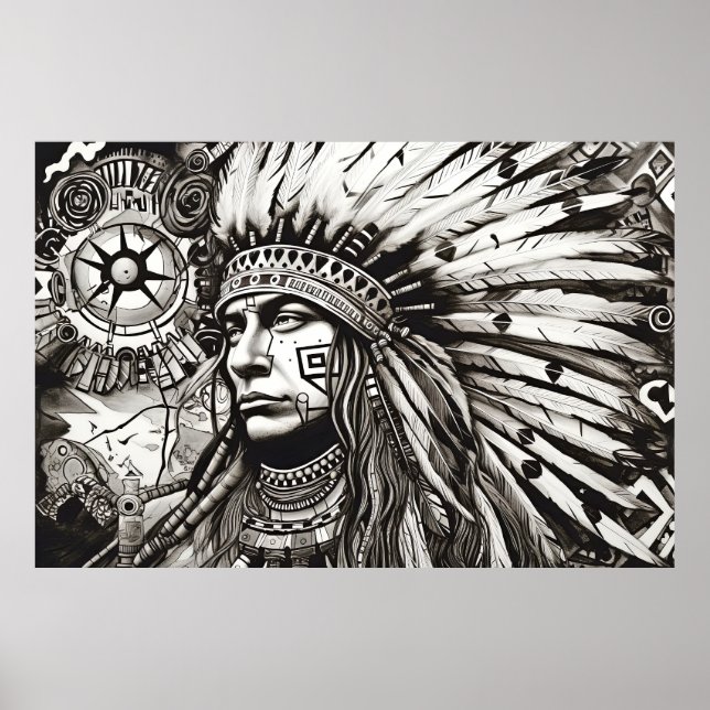 Poster American Native Indian Peaceful Nature Arte (Frente)