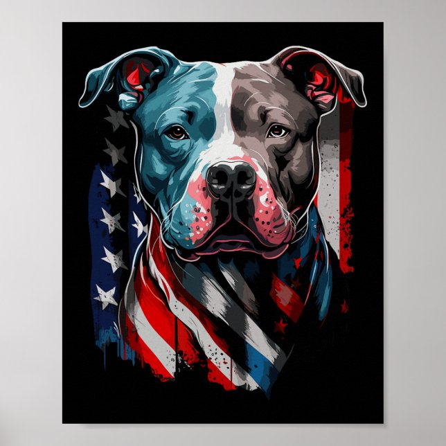 Poster American Pitbull Terrier Usa Flag Patriotic Dog  (Frente)