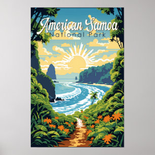 Poster American Samoa National Park Illustration Retro