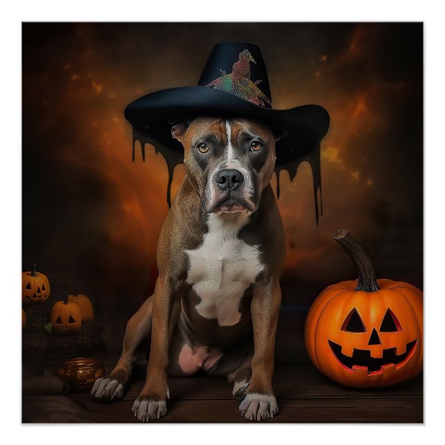Pôster American Staffordshire Pumpkins Halloween Scary (Frente)