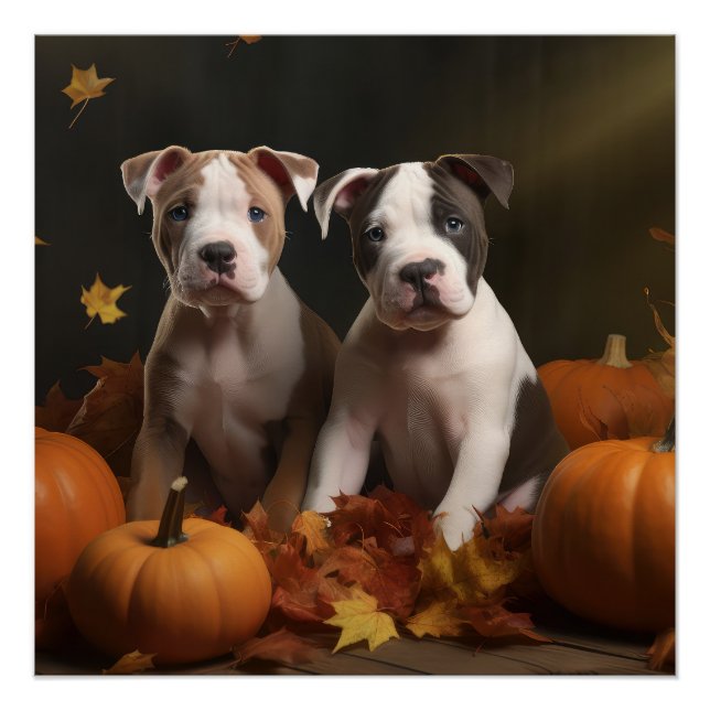Pôster American Staffordshire Puppy Autumn Delight (Frente)