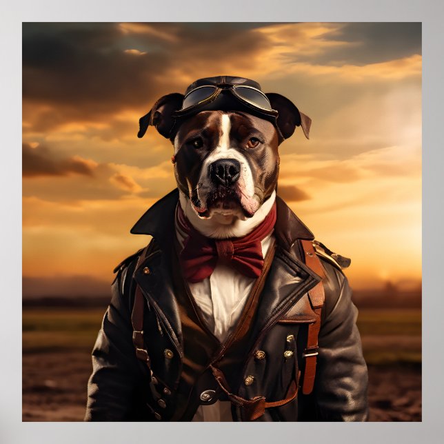 Poster American Staffordshire Terrier Aviator Vintage (Frente)