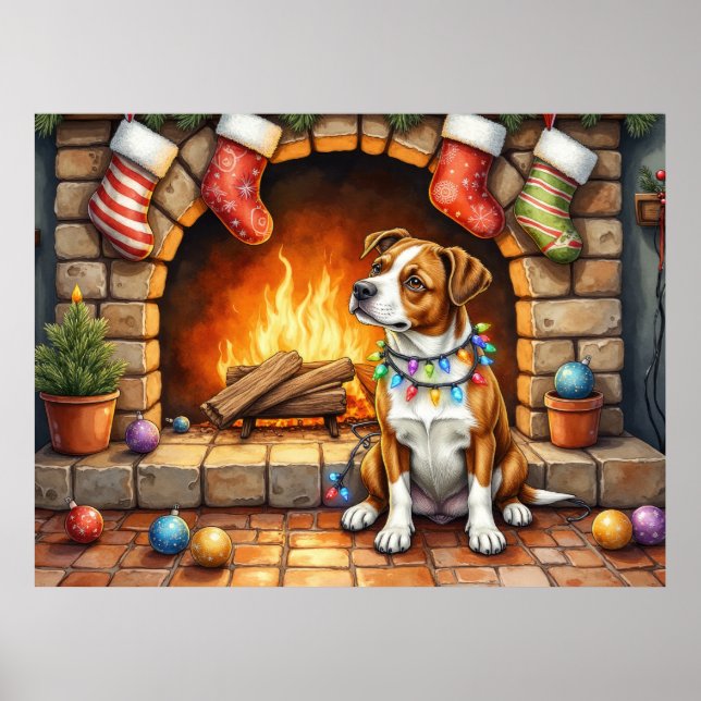 Poster American Staffordshire Terrier Christmas Lights (Frente)