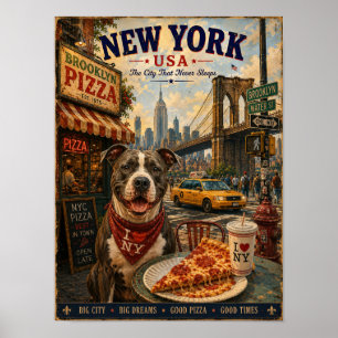 Poster American Staffordshire Terrier em Nova York Vintag