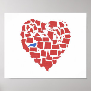 Pôster American States Heart Mosaic North Carolina Red