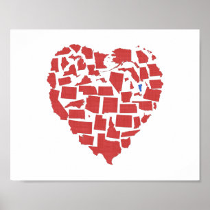 Poster American States Heart Mosaic Vermont Red