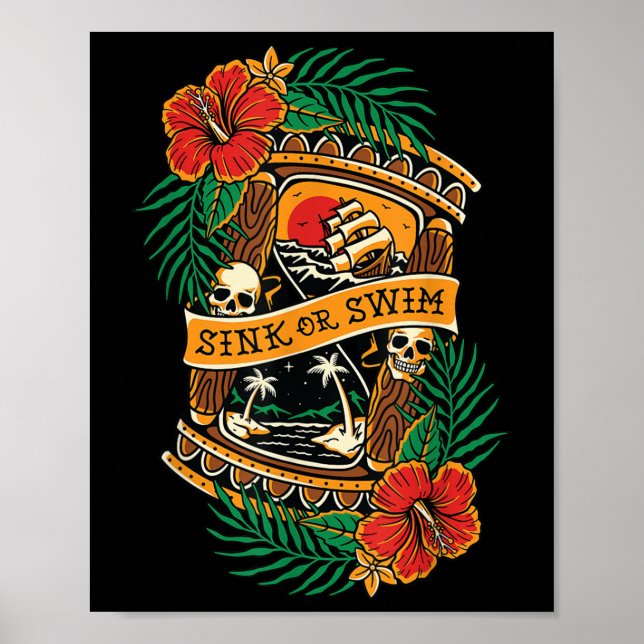 Poster American Traditional Tattoo Old School Flash Skull (Frente)