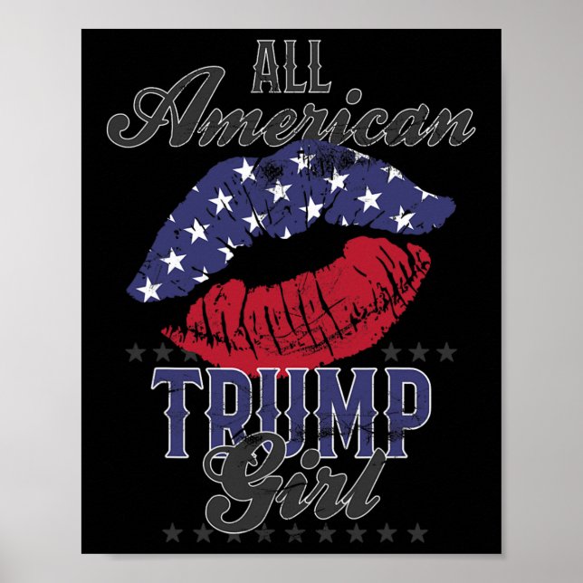 Poster American Trump Girl Lábios De Bandeiras Dos Eua Vo (Frente)