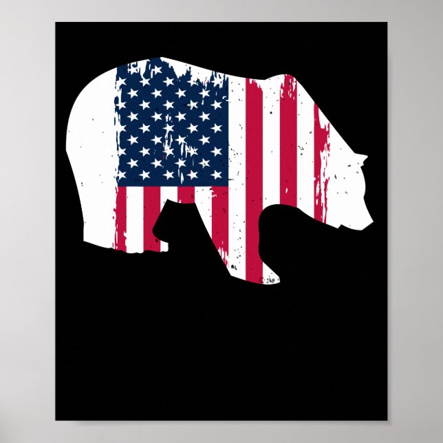 Poster American USA Flag Grizzly Brown Bear Hunter (Frente)