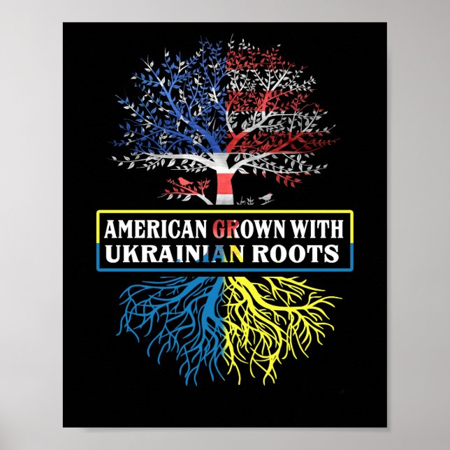 Poster Americano Cresceu Raízes Ucranianas EUA Bandeira U (Frente)