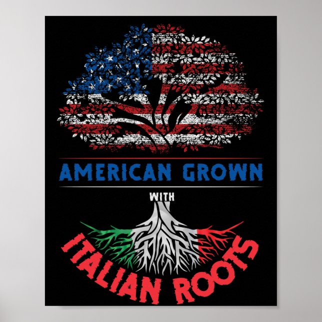 Poster Americano Cultivou Raízes Italianas EUA Bandeira V (Frente)