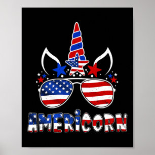 Poster Americano Unicórnio 4 de julho Meninas Crianças Am