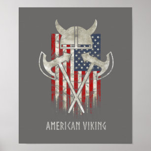 Pôster Americano Viking. Bandeira, afligida, capacete,