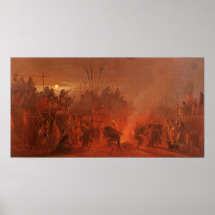 Pôster Americanos nativos do vintage, dança do búfalo p