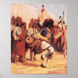 Pôster Americanos nativos do vintage, dança do búfalo p