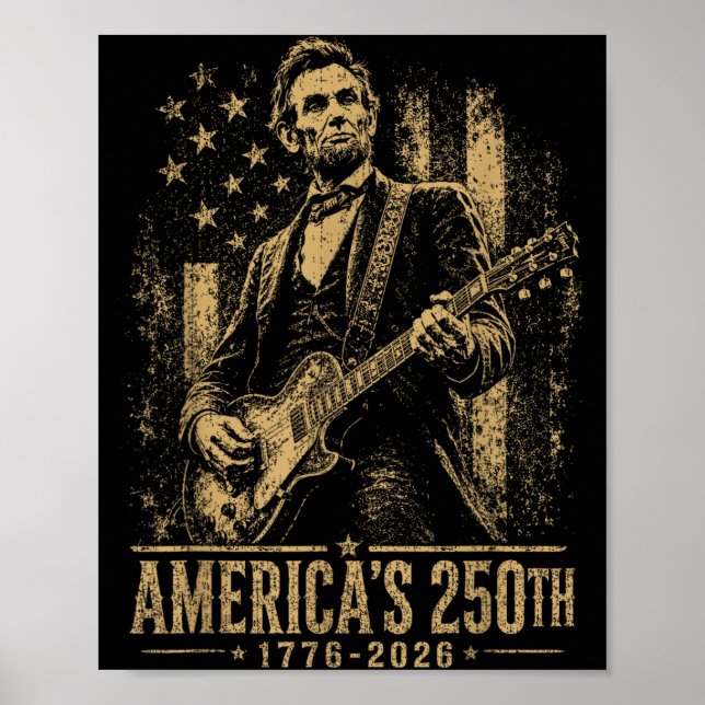 Poster Américas 250º Abraham Lincoln Tocando Violão (Frente)