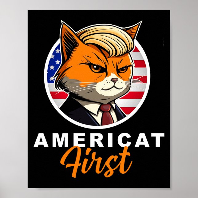 Poster Americat First Funny Patriot America Cats Presiden (Frente)