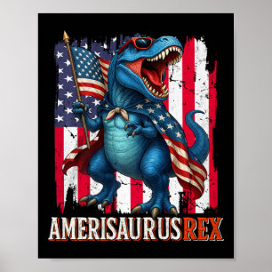 Poster Amerisauro T Rex Dinossauro 4 De Julho Americano F