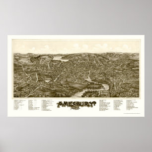 Poster Amesbury, mapa panorâmico das MÃES - 1890