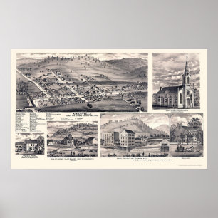 Pôster Amesville, mapa panorâmico do OH - 1875