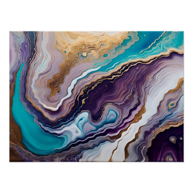 Pôster Ametista e Turquesa e Abstrato Dourada (Frente)