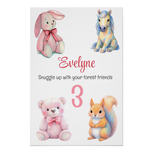 Pôster Amigos Animais da Floresta aquarela detalhes do na (Frente)