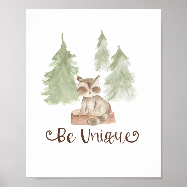 Poster Amigos da Floresta do Urso Aquarela Berçário Único (Frente)