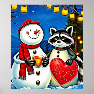 Poster Amigos de Inverno: Design de Alegria de Boneco de 