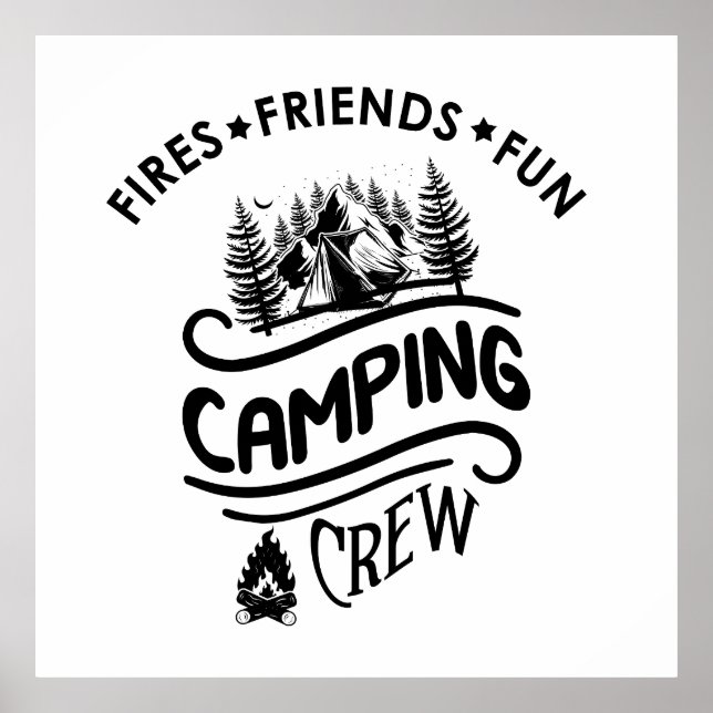 Poster Amigos do camping-slogan da equipe engraçada (Frente)