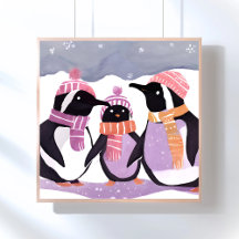 Amigos Pinguins de Natal | Aquarela de Inverno
