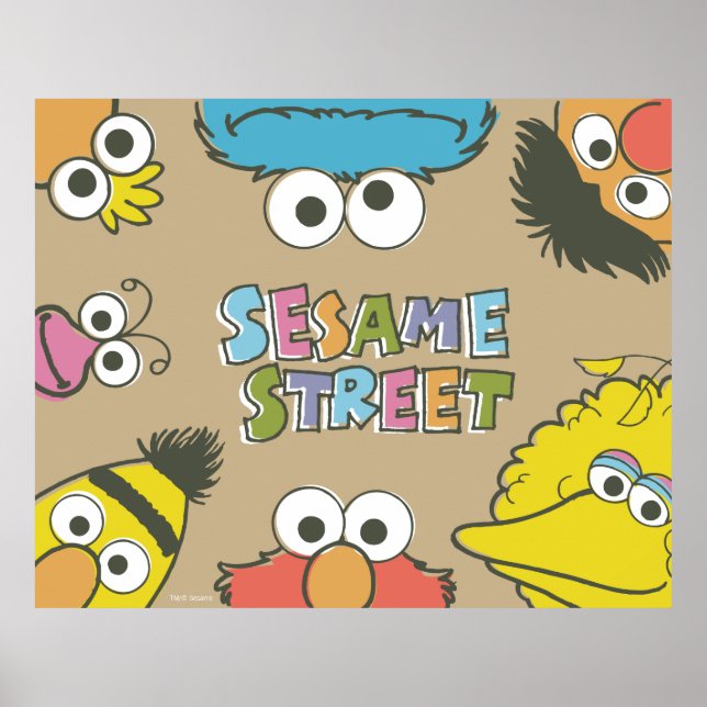 Poster Amigos Vintage da Rua Sésamo (Frente)