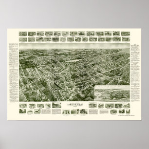 Pôster Amityville, Mapa Panorâmico NY - 1925