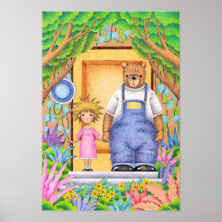 Poster Amizade entre uma ursinha e uma menina.