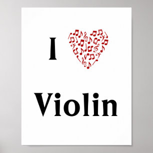 Poster Amo Violin Red Heart of Music Notes