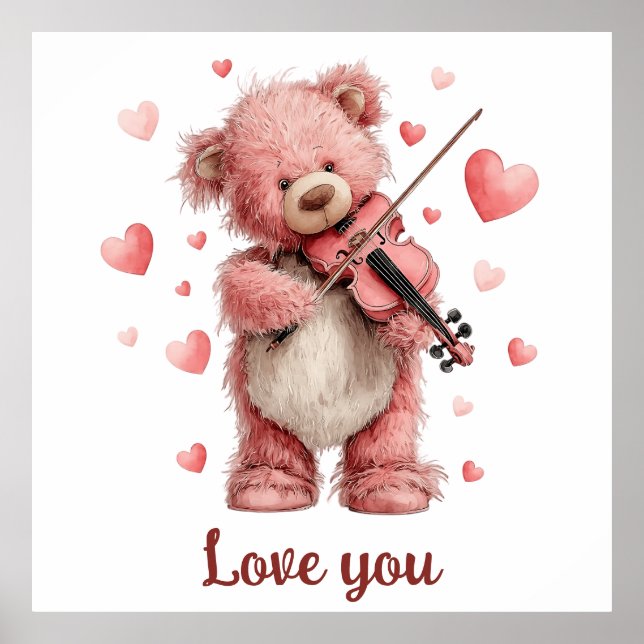 Poster Amo Você Teddy com Violino (Frente)