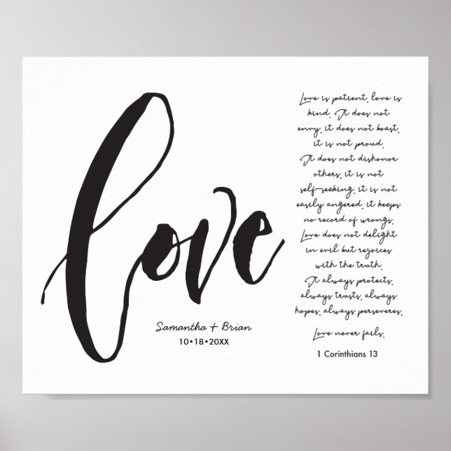 Poster Amor, 1 Cor. 13, Nome do Casal, Script Moderno (Frente)
