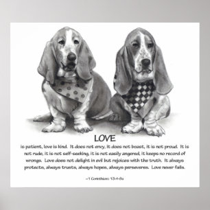 PÔSTER AMOR: 1 CORINTHIANS 13: CÃES DE BASSET, LÁPIS