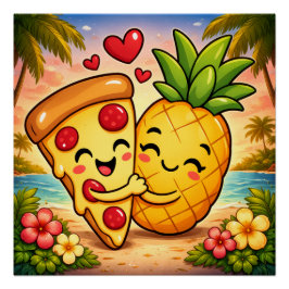 Pôster Amor à Primeira Fatia - Pizza Encontra Abacaxi