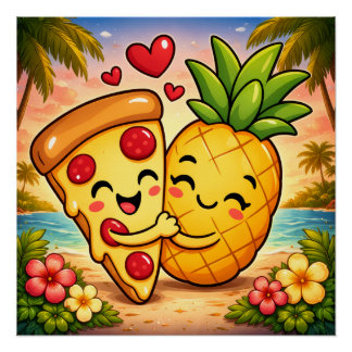 Pôster Amor à Primeira Fatia - Pizza Encontra Abacaxi