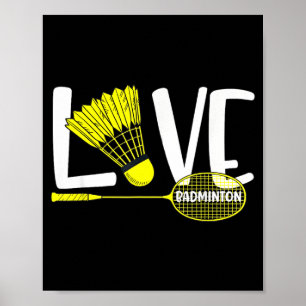Poster Amor ao Badminton Raquete Fofa e Ventoinha Fã de E