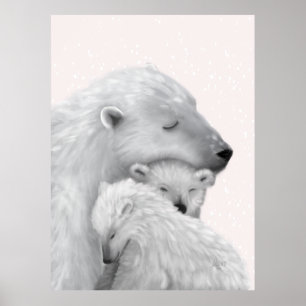 Poster Amor Ártico: Família de Ursos Polares em Matizes R