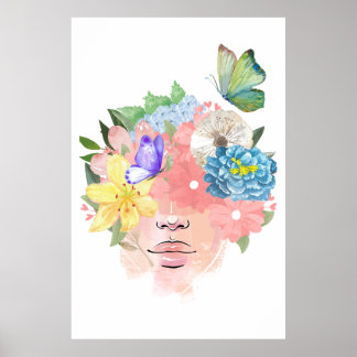 Poster Amor, Borboletas e Flores